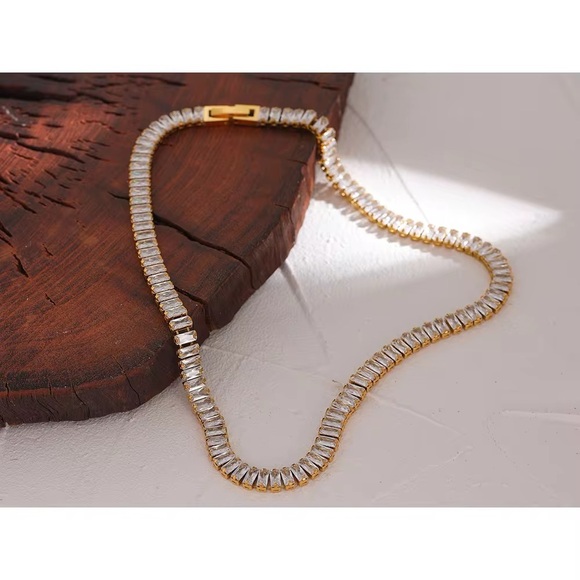 18K Gold Plated CZ Baguette Tennis Necklace - Picture 10 of 12